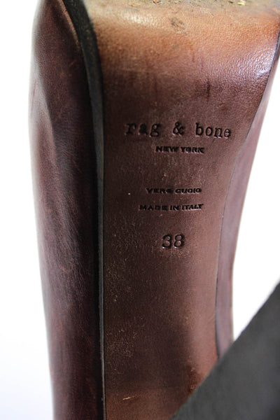 Rag & Bone Womens Slip On Block Heel Round Toe Pumps Brown Leather Size 38