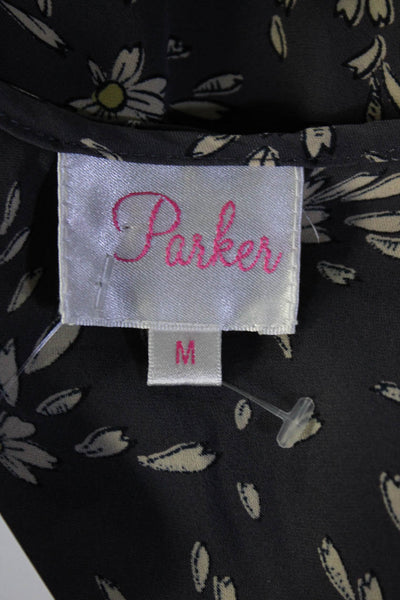 Parker Womens Spaghetti Strap Button Front Ruffled Floral Silk Top Gray Medium