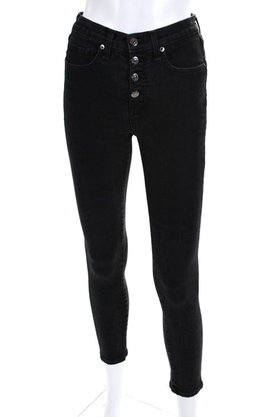 Veronica Beard Womens Cotton Full Buttoned Colored Skinny Jeans Black Size EUR26