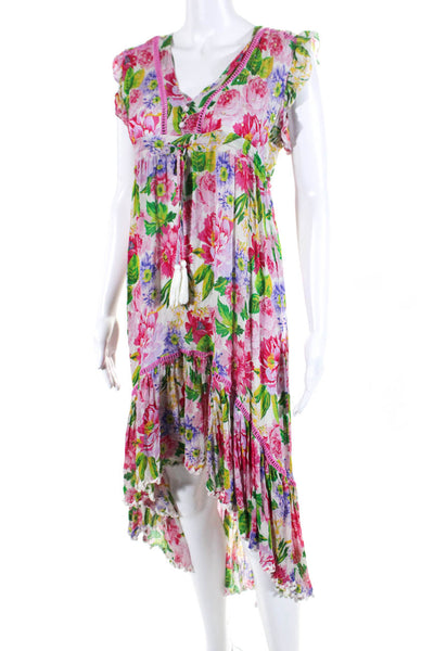 Miss June Womens Floral Sequined Tied Tassel Maxi Front Slit Dress Pink Size S