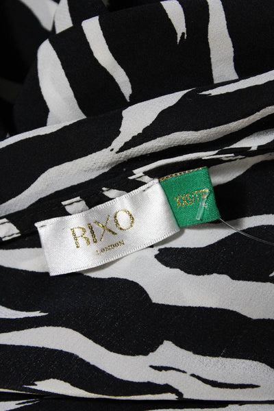 Rixo Womens Silk Animal Print Spaghetti Strapped Mini Dress Black Size 2XS
