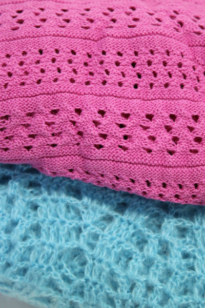 525 America 52 Weekends Womens Knit Crochet Fringe Poncho Blue Pink Lot 2