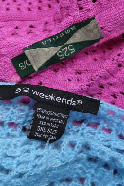 525 America 52 Weekends Womens Knit Crochet Fringe Poncho Blue Pink Lot 2