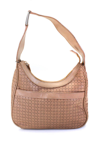 Kenneth Cole Womens Small Laser Cut Leather Top Handle Tote Handbag Beige