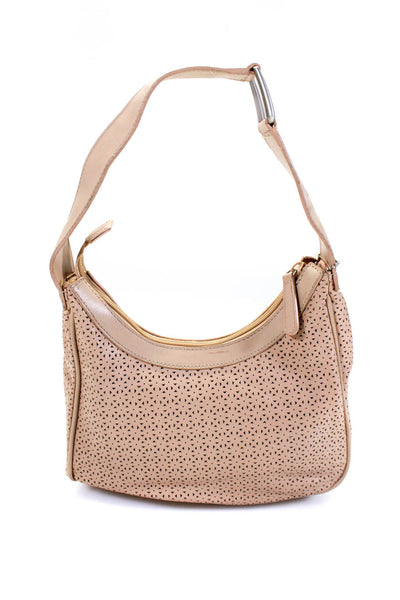 Kenneth Cole Womens Small Laser Cut Leather Top Handle Tote Handbag Beige