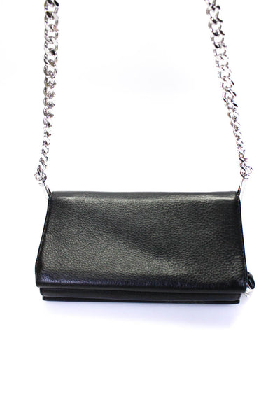 Aimee Kestenberg Womens Leather Chain Strap Snap Clsoure Shoulder Bag Black
