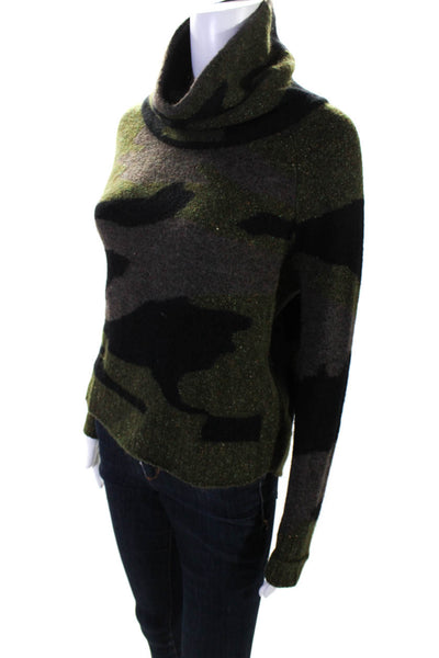 Veronica Beard Womens Merino Knit Camouflage Cowl Neck Sweater Green Size S