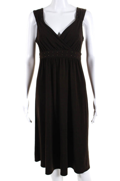 Michael Michael Kors Womens Beaded High Waist Sleeveless Dress Brown Size Small