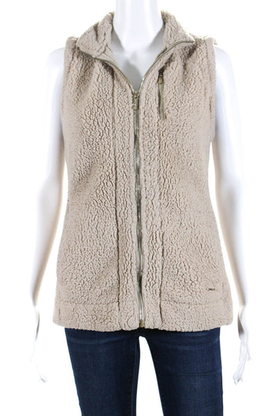 Calvin Klein Womens Fleece Full Zipper Vest Camel Beige Size Small