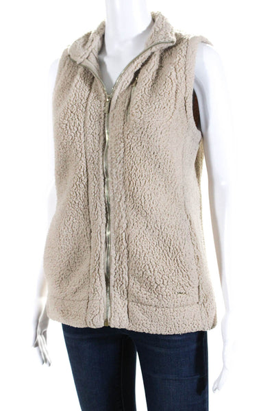 Calvin Klein Womens Fleece Full Zipper Vest Camel Beige Size Small