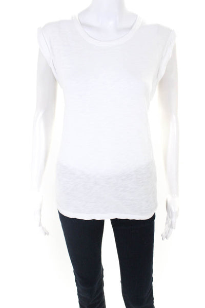Veronica Beard Jeans Womens Rolled Sleeve Scoop Neck Shirt White Cotton Large