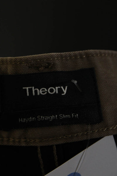 Theory Mens Solid Brown Distress Haydin Straight Slim Pants Size 34