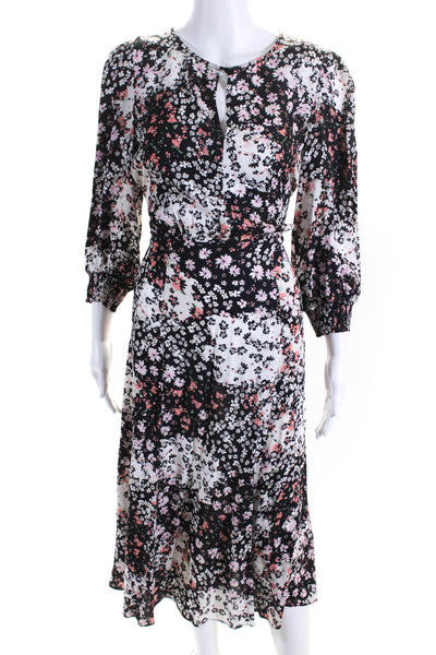Shoshanna Womens Chiffon Floral Print Mid-Calf A-Line Dress Multicolor Size 4