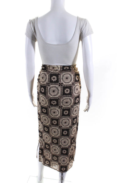 Nanushka Womens Layered Knit Floral Check Maxi Skirt Brown Size Large