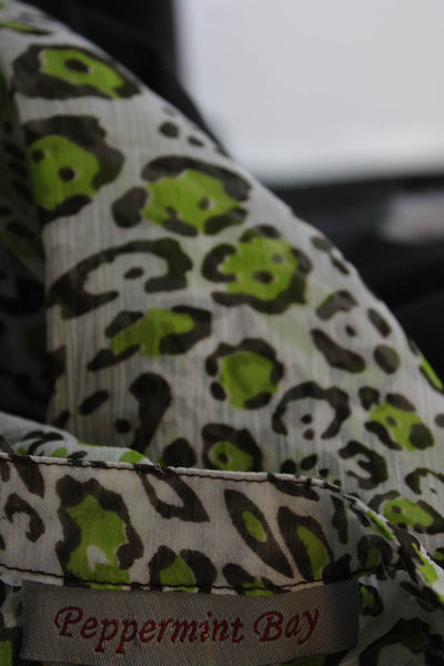 Peppermint Bay Womens Long Sleeve V Neck Leopard Tunic Top White Green Medium