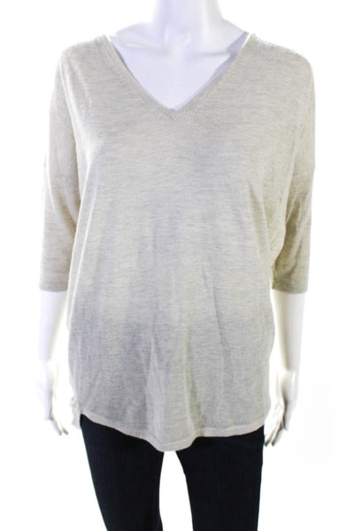 Autumn Cashmere Womens Cashmere Knit V-Neck Long Sleeve Sweater Beige Size XS