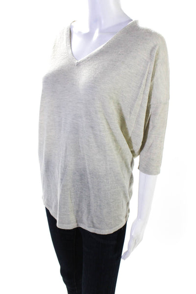 Autumn Cashmere Womens Cashmere Knit V-Neck Long Sleeve Sweater Beige Size XS