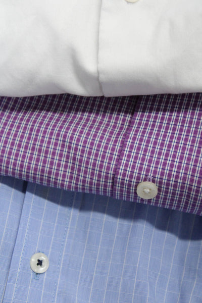 Perry Ellis Men's Button Down Shirts White Blue Purple Size 15.5 17 Lot 3