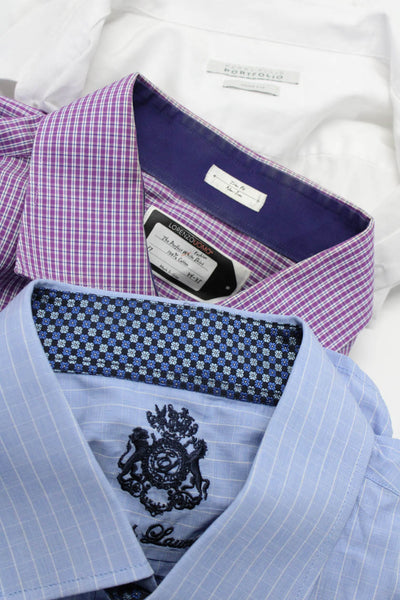 Perry Ellis Men's Button Down Shirts White Blue Purple Size 15.5 17 Lot 3