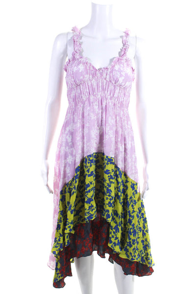 Preen Line Womens Crepe Floral Tiered A-Line Midi Skirt Multicolor Size S