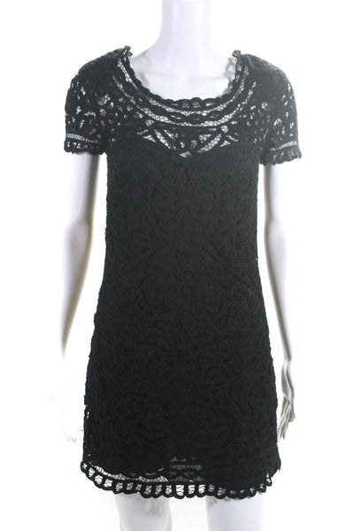 Sea New York Womens Crochet Short Sleeves Dress Black Cotton Size 4