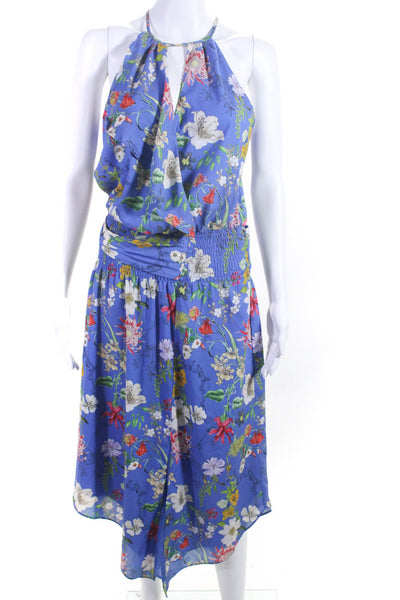 Parker Womens Floral Print Sleeveless A Line Maxi Dress Blue Size Medium
