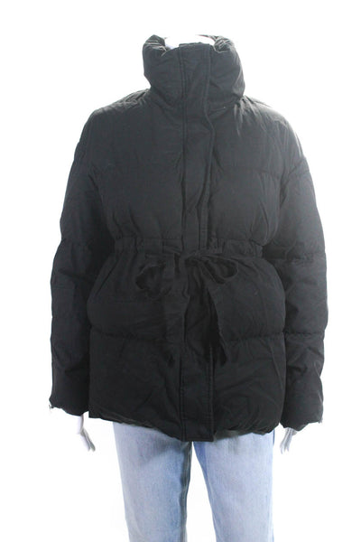 Curated Womens Full Zipper Puffer Jacket Black Cotton Size Medium