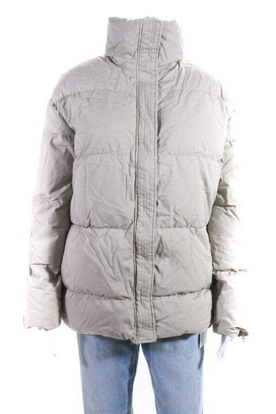 Curated Womens Full Zipper Puffer Jacket Sand Beige Cotton Size Large