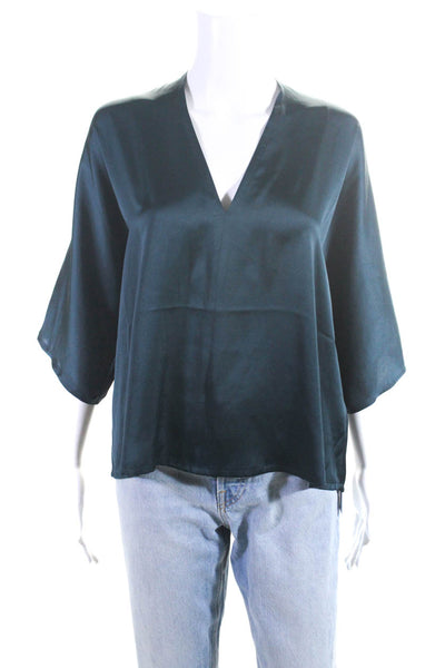 R Label The Reset Womens V Neck Kimono Sleeves Blouse Teal Blue Size Small