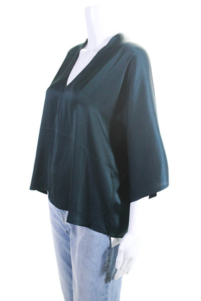 R Label The Reset Womens V Neck Kimono Sleeves Blouse Teal Blue Size Small