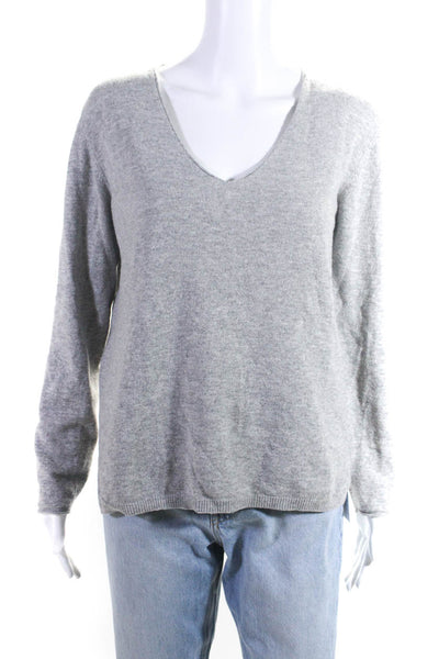 Massimo Dutti Womens Long Sleeves Pullover V Neck Sweater Gray Wool Size Large