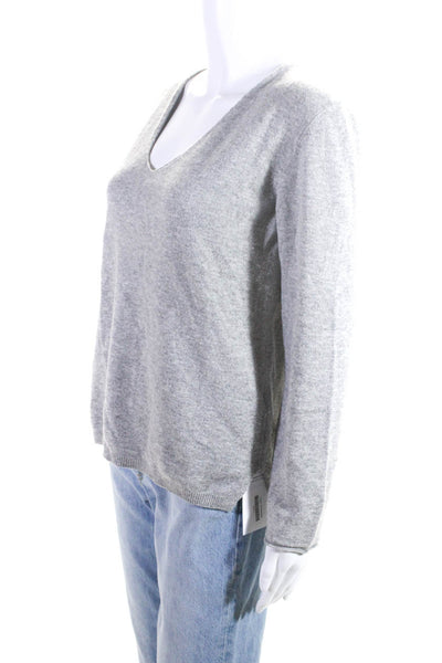 Massimo Dutti Womens Long Sleeves Pullover V Neck Sweater Gray Wool Size Large