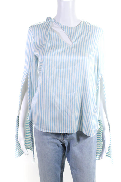 Hellessy Womens Blue White Striped Cut Out Long Sleeve Blouse Top Size S