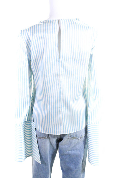 Hellessy Womens Blue White Striped Cut Out Long Sleeve Blouse Top Size S