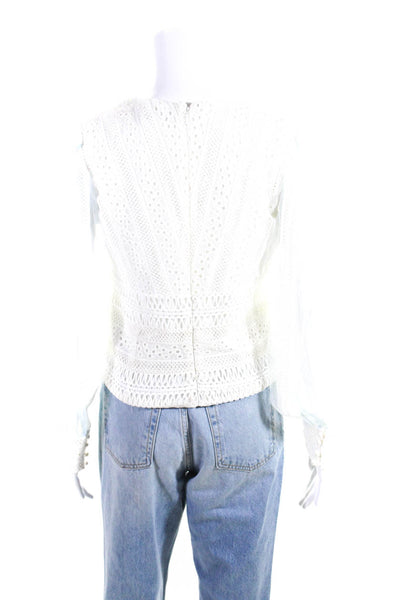 Asilio Womens White Blue Lace Zip Back Long Sleeve Blouse Top Size 6