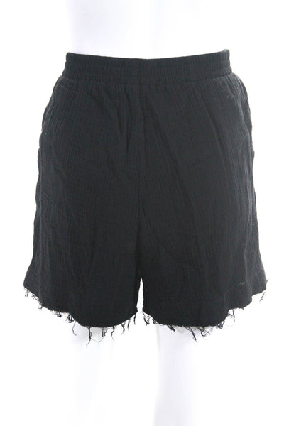 Renuar Womens Black Textured Cotton Button Down Shirt Short Set Size 40 34