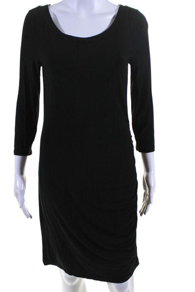 Banana Republic Womens 3/4 Sleeve Scoop Neck Ruched Sheath Dress Black Small