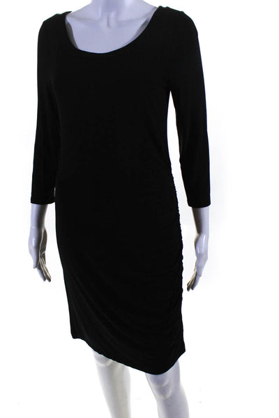 Banana Republic Womens 3/4 Sleeve Scoop Neck Ruched Sheath Dress Black Small