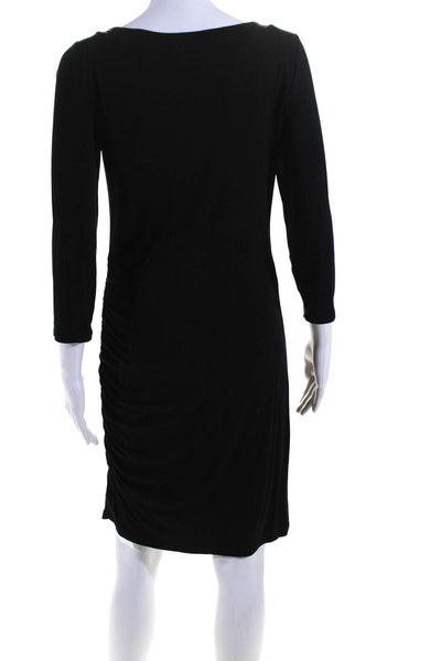 Banana Republic Womens 3/4 Sleeve Scoop Neck Ruched Sheath Dress Black Small