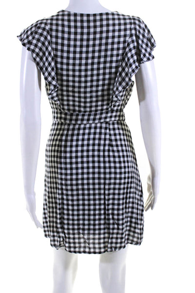 Lost + Wander Womens Button Front V Neck Gingham Mini Dress Black White Medium