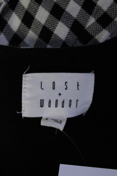 Lost + Wander Womens Button Front V Neck Gingham Mini Dress Black White Medium