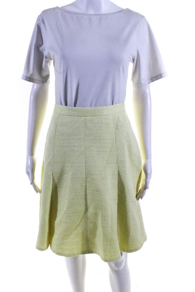 Club Monaco Womens Back Zip Knee Length Knit A Line Skirt Yellow Cotton Size 6