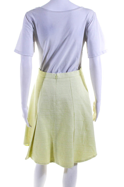 Club Monaco Womens Back Zip Knee Length Knit A Line Skirt Yellow Cotton Size 6