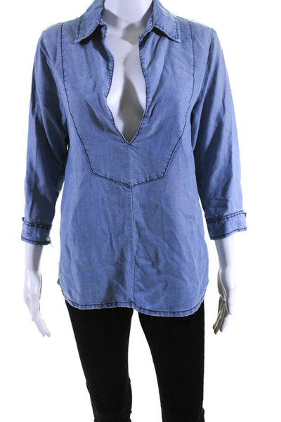 One X One Teaspoon Womens Blue Chambray Collar Long Sleeve Blouse Top Size XS