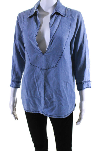 One X One Teaspoon Womens Blue Chambray Collar Long Sleeve Blouse Top Size XS