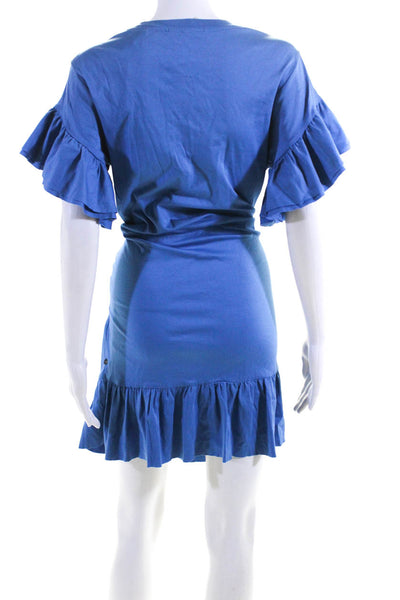 Scotch And Soda Womens Cotton Round Neck Flounce Short Sleeve Dress Blue Size S