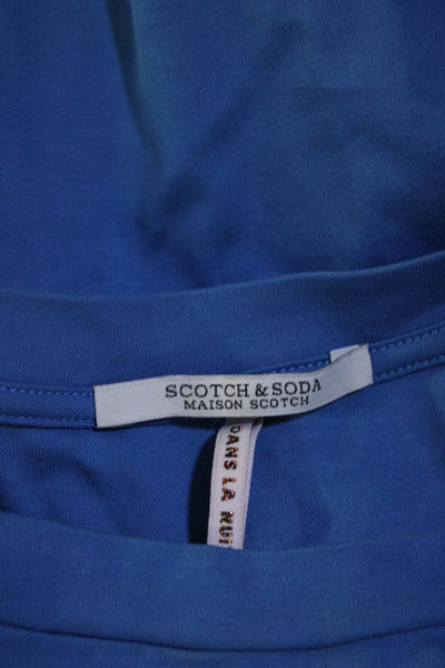 Scotch And Soda Womens Cotton Round Neck Flounce Short Sleeve Dress Blue Size S