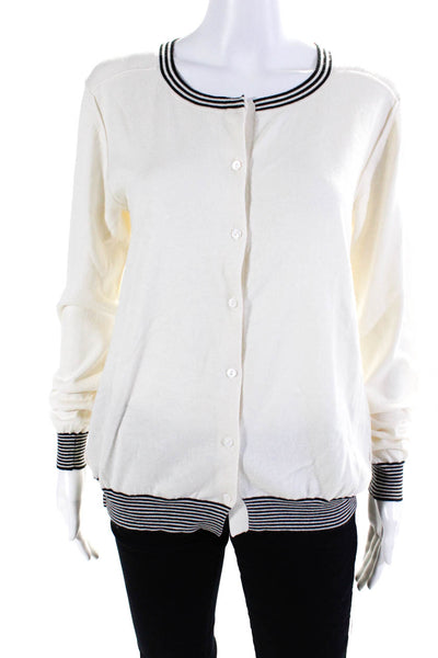 Blue Les Copains Womens Striped Trim Cardigan Sweater White Black Size IT 42