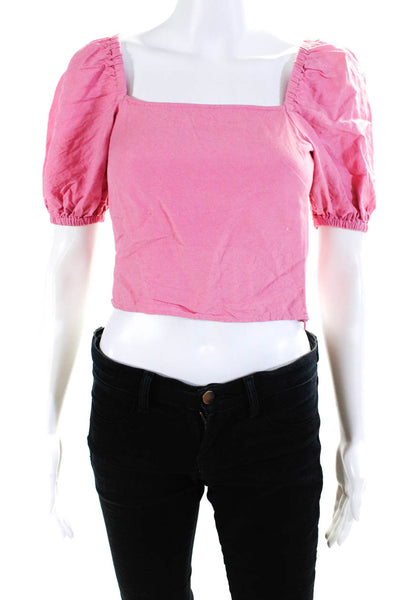 & Other Stories Women's Square Neck Short Sleeves Cropped Blouse Pink Size 2