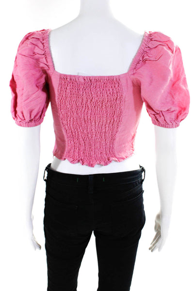& Other Stories Women's Square Neck Short Sleeves Cropped Blouse Pink Size 2